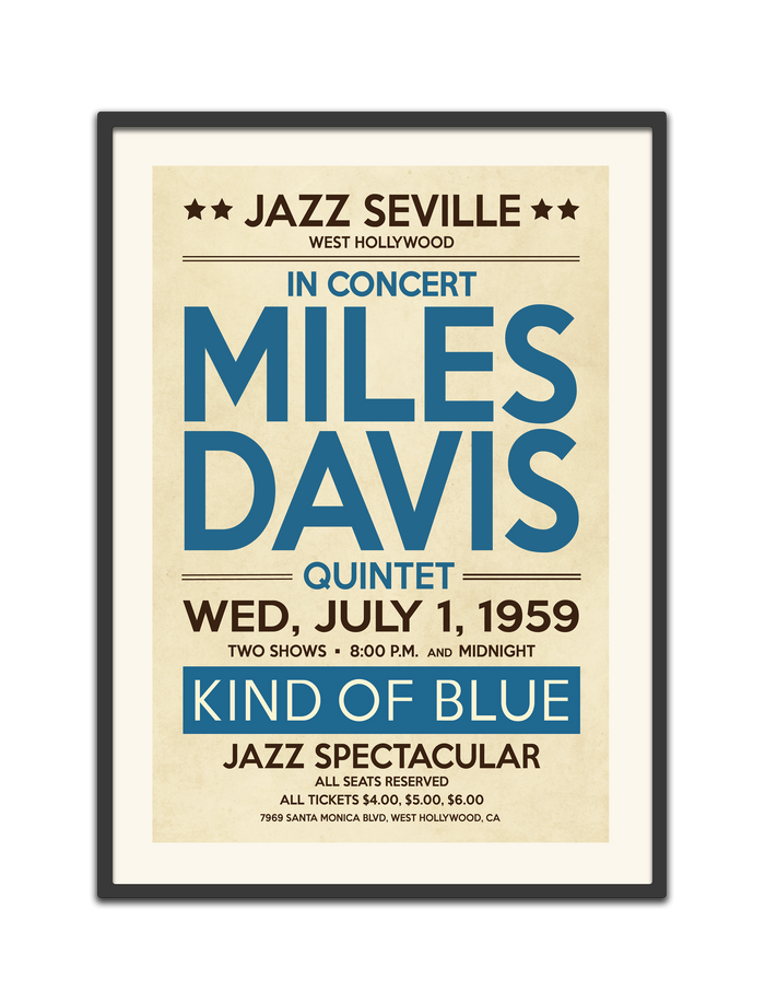 Miles Davis, Live in Hollywood, 1959, Fine Art Framed