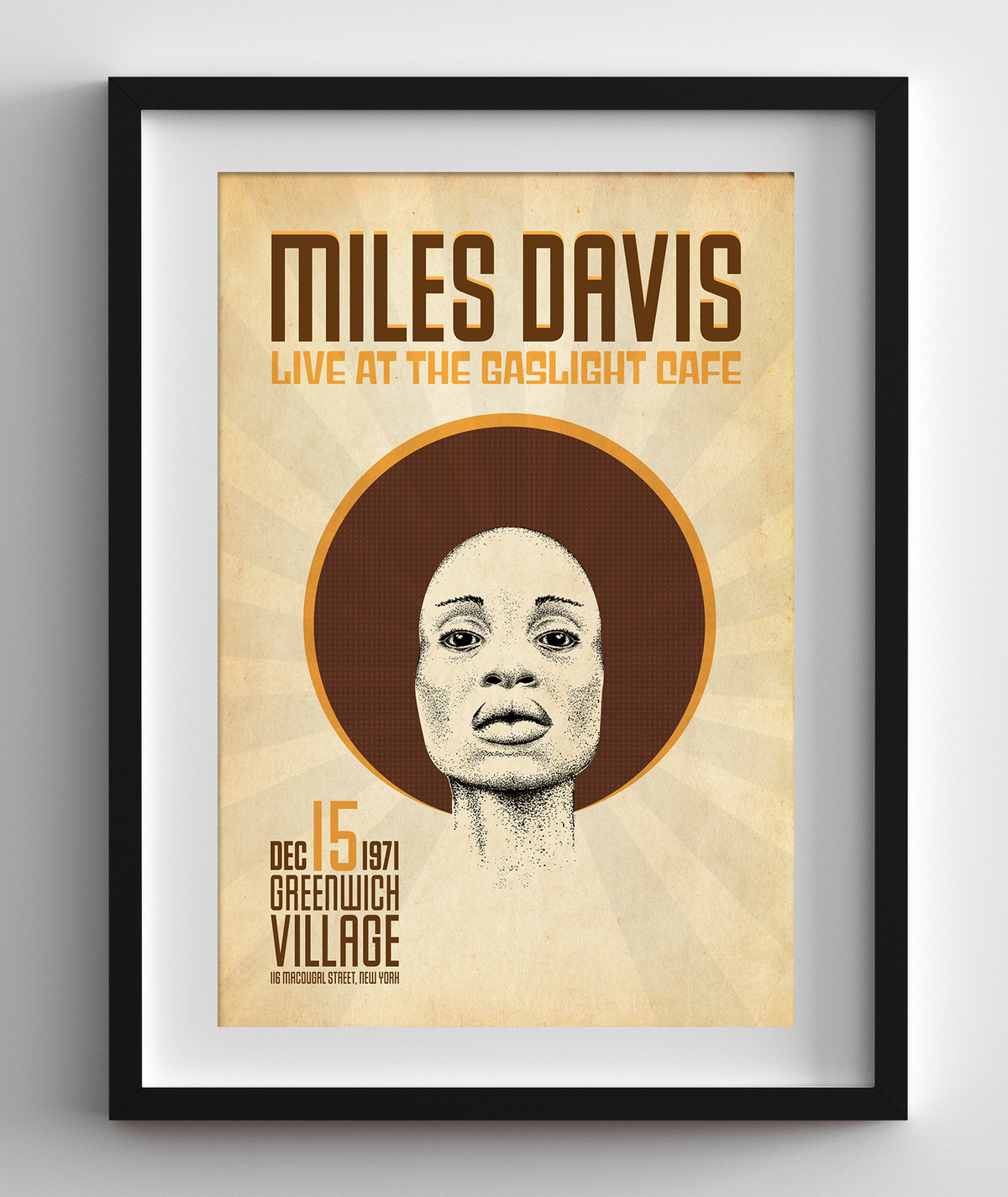 Miles Davis Live at the Gaslight Cafe in New York, 1971 Concert Print