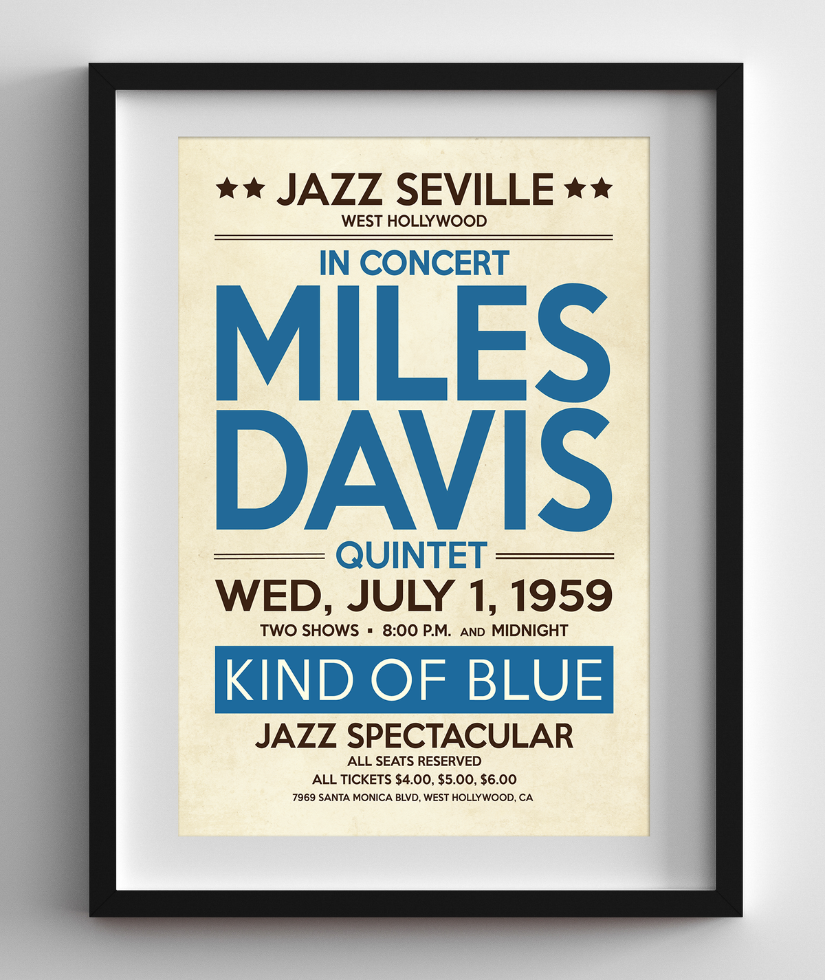 Miles Davis, Kind of Blue in Hollywood, 1959 Concert Print