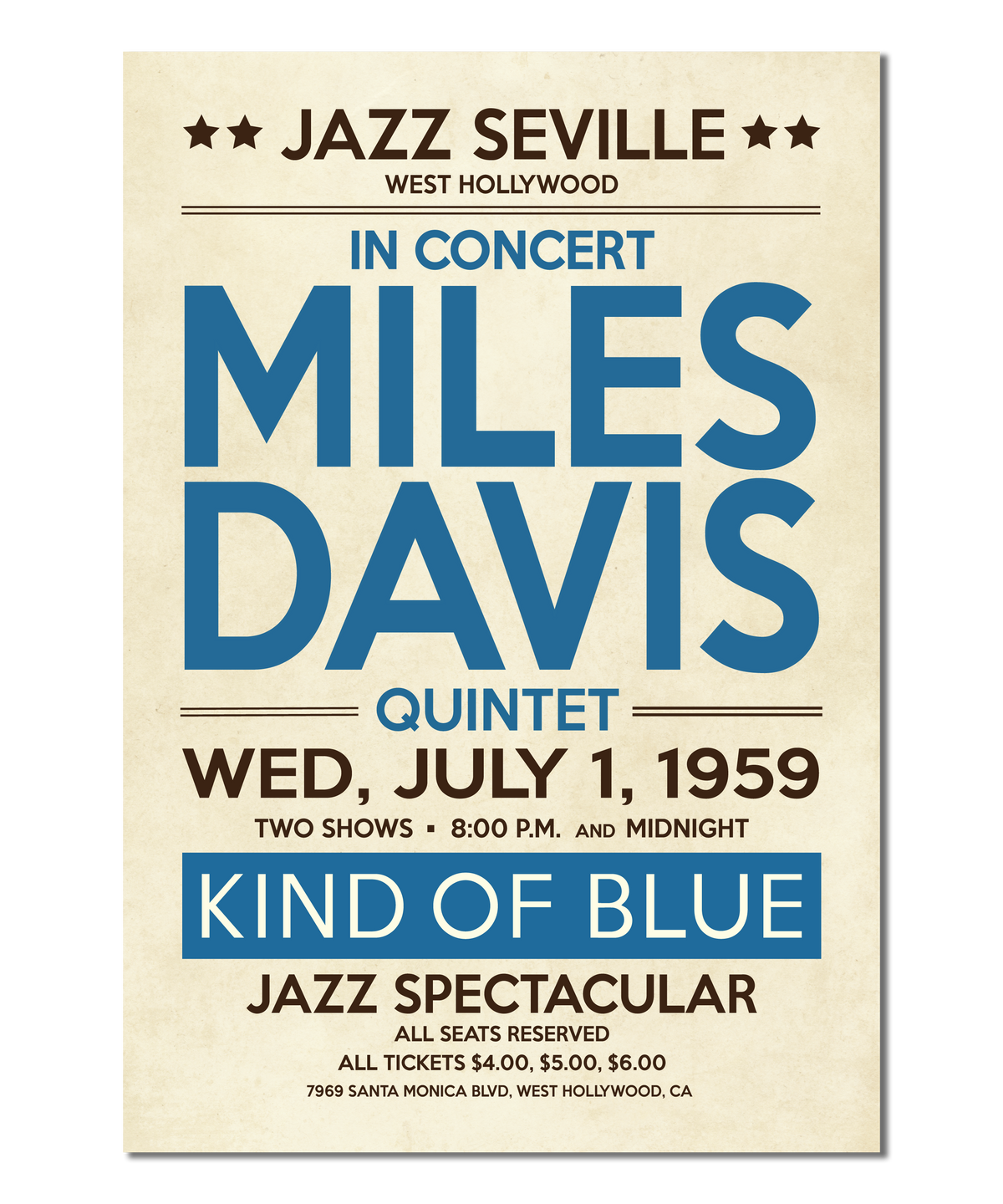 Miles Davis, Kind of Blue in Hollywood, 1959 Concert Print