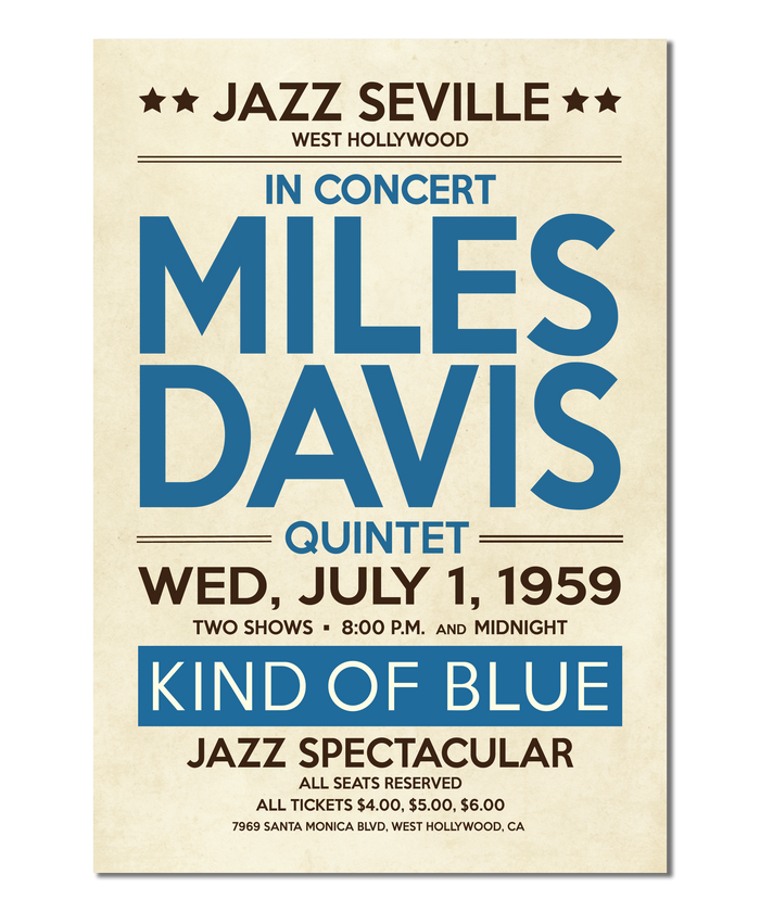 Miles Davis, Kind of Blue in Hollywood, 1959 Concert Print