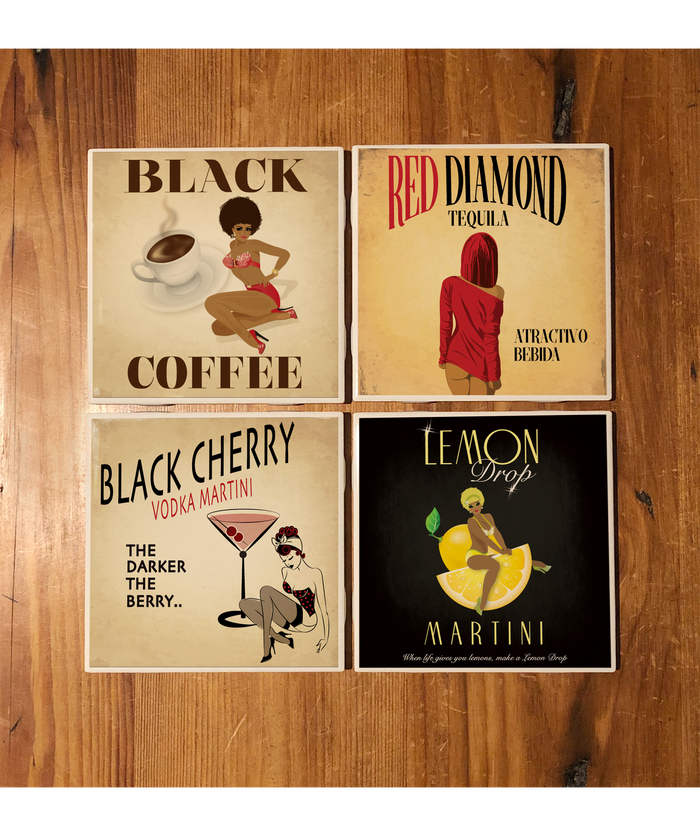 Pin-Up Girl Ceramic Coaster Set
