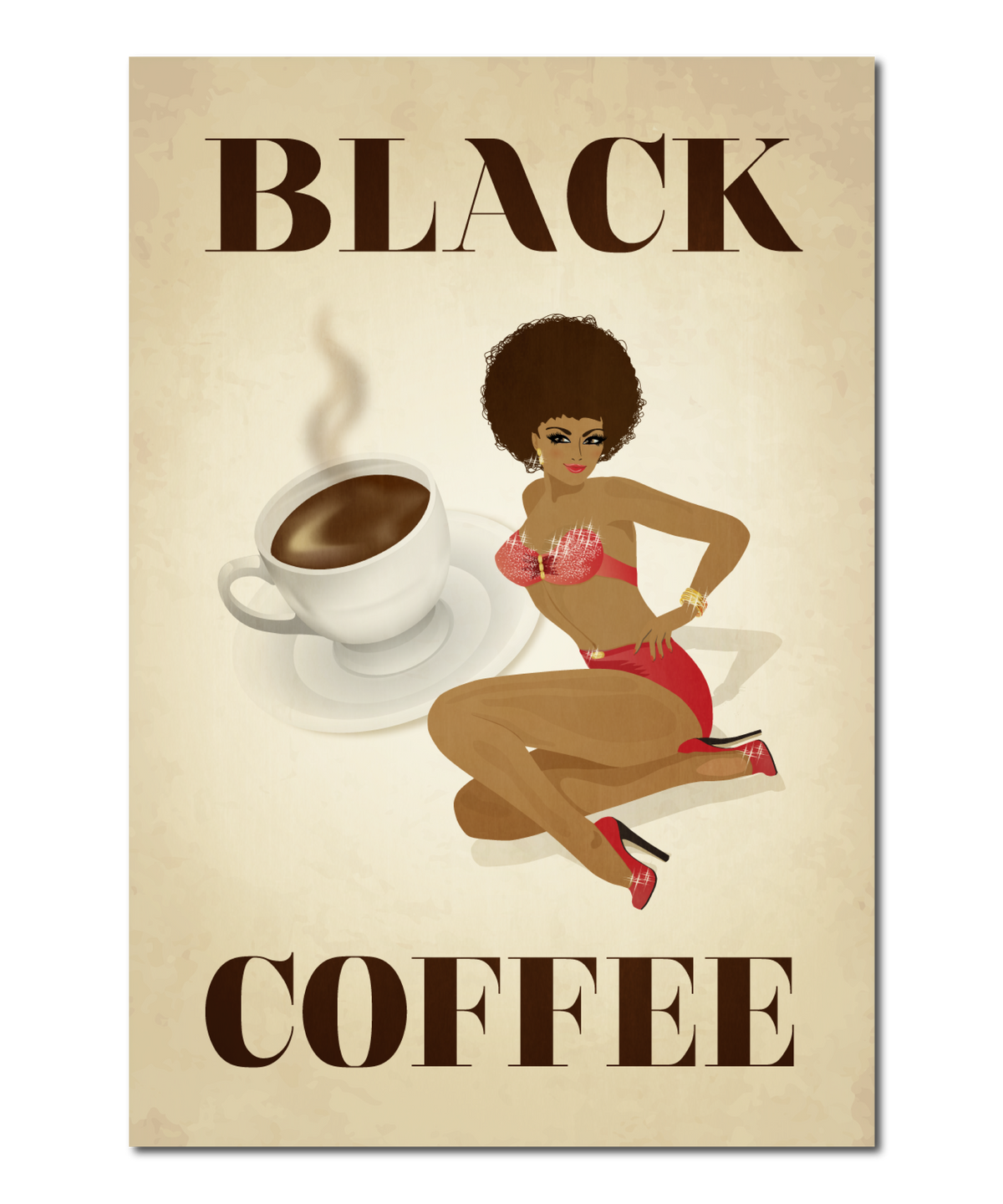Original Pin-Up Girl Print, "Black Coffee"